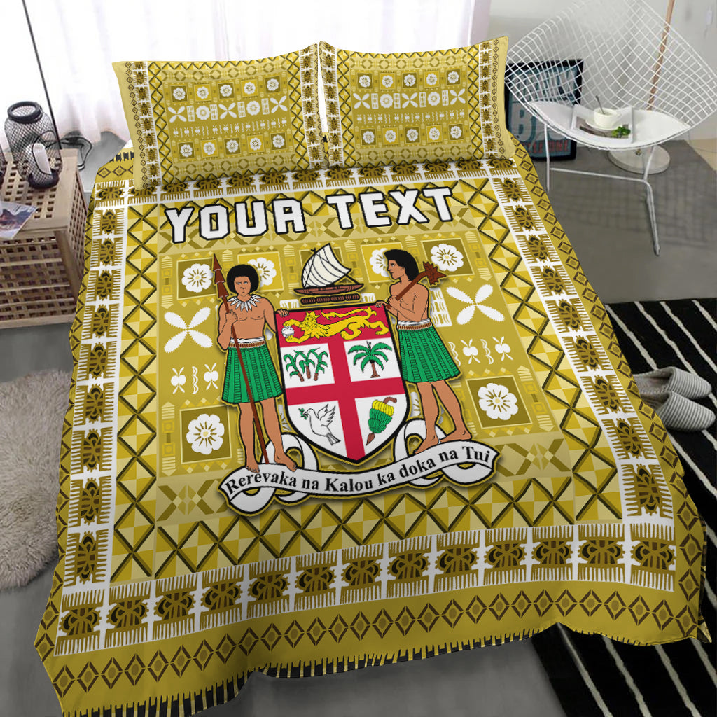 (Custom Personalised) Fiji Bedding Set Pattern - Fijian Tapa Pattern Yellow LT13 - Polynesian Pride