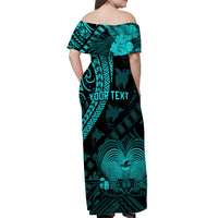 (Custom Personalised) Papua New Guinea Off Shoulder Long Dress Raggiana Birds Of Paradise Turquoise LT13 - Polynesian Pride