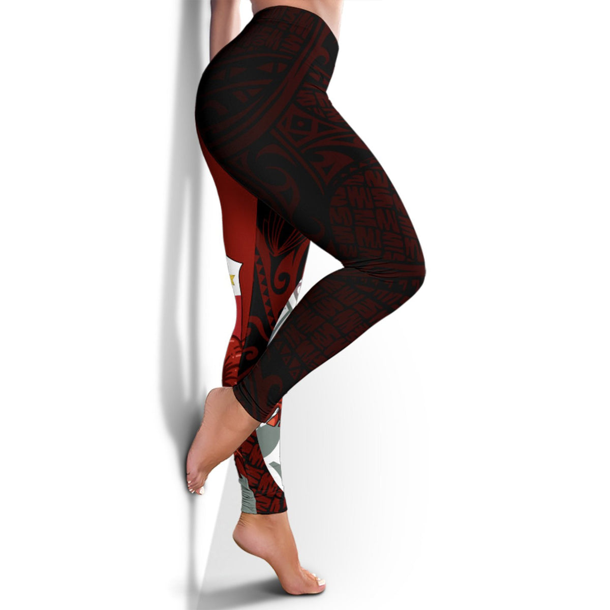 Philippines Polynesian Legging - Coat Of Arm With Hibiscus - Polynesian Pride