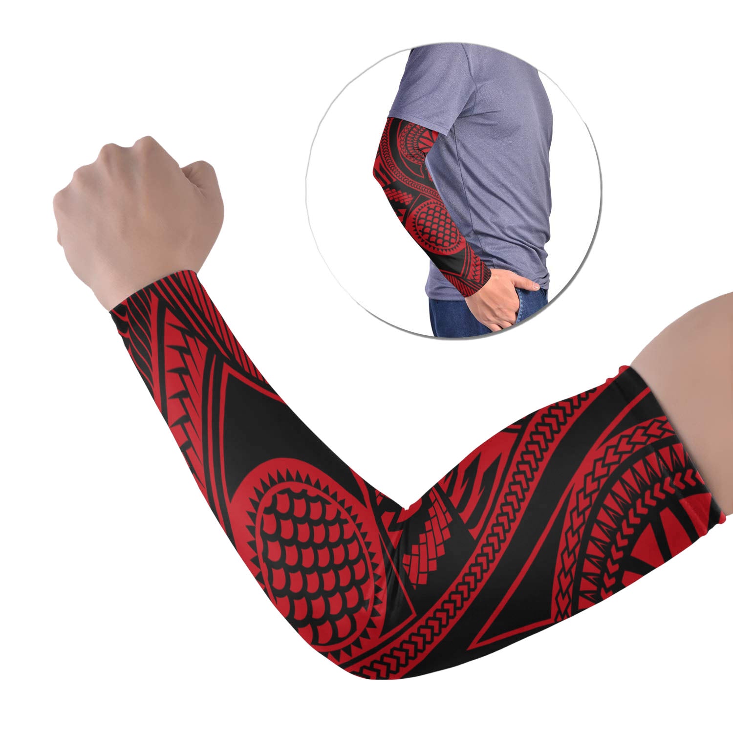 Polynesian Tribal Tattoo Arm Sleeve 43 (Set of Two) Colorful No.2 LT6 Set of 2 Red - Polynesian Pride