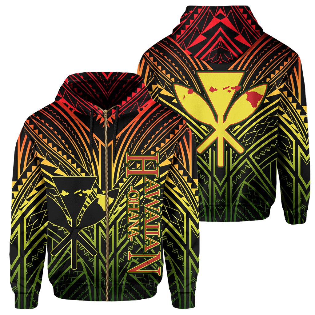 Hawaii Hoodie Reggae Kanaka Maoli Allover Zip Hoodie Unisex Yellow - Polynesian Pride