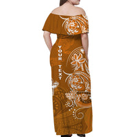 (Custom Personalised) Hawaii Off Shoulder Long Dress Polynesia Gold Sea Turtle Honu and Map LT13 - Polynesian Pride