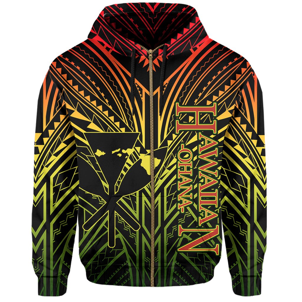 Hawaii Hoodie Reggae Kanaka Maoli Allover Zip Hoodie - Polynesian Pride
