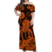 Polynesian Couple Outfits Hawaii Matching Dress and Hawaiian Shirt Polynesia Orange Octopus LT13 - Polynesian Pride