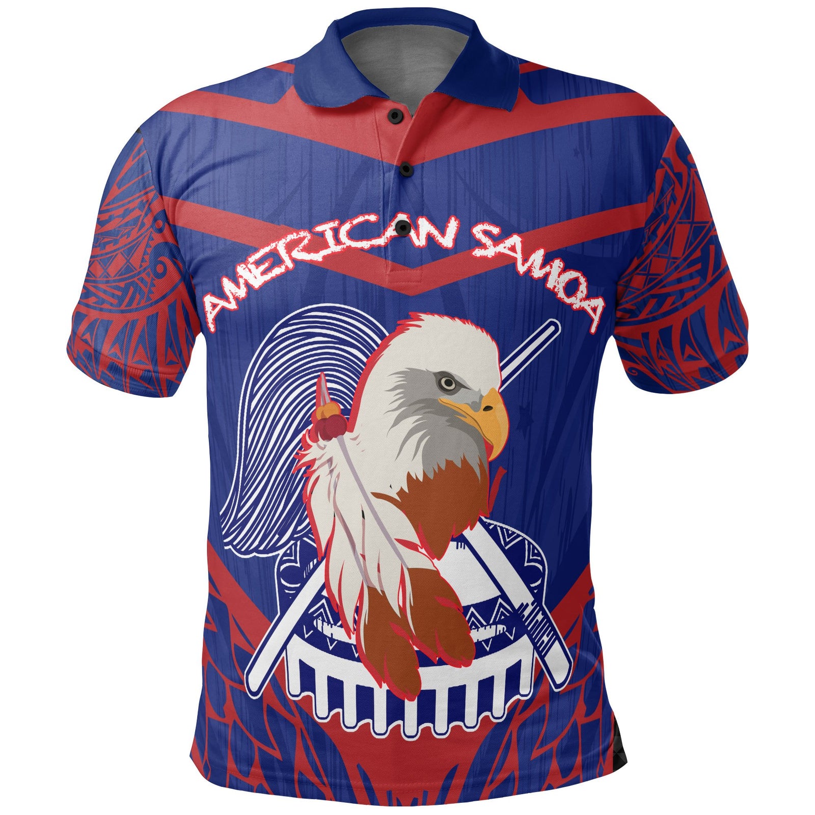 American Samoa Polo Shirt The Eagle With Polynesian Pattern Unisex Blue - Polynesian Pride