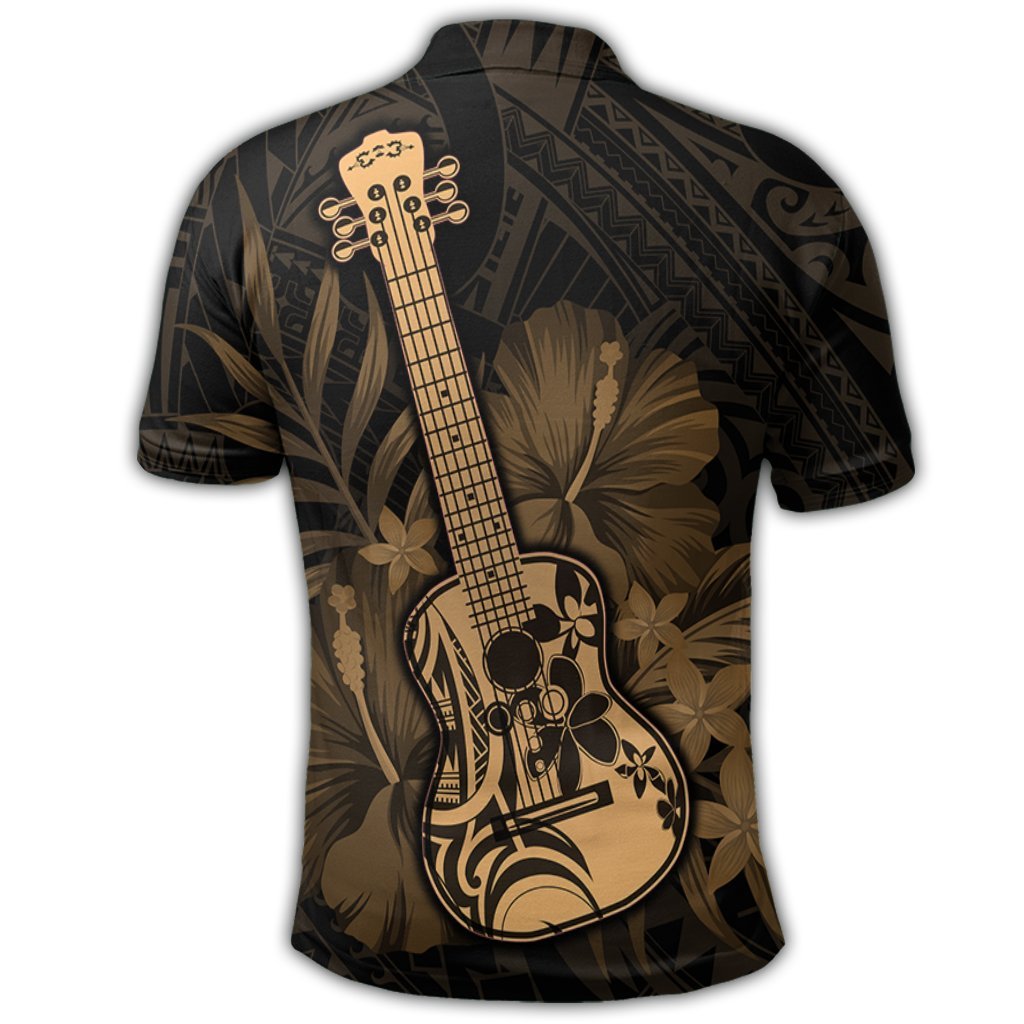 Hawaiian Hawaii Ukulele Flower Polo Shirt Gold - Polynesian Pride