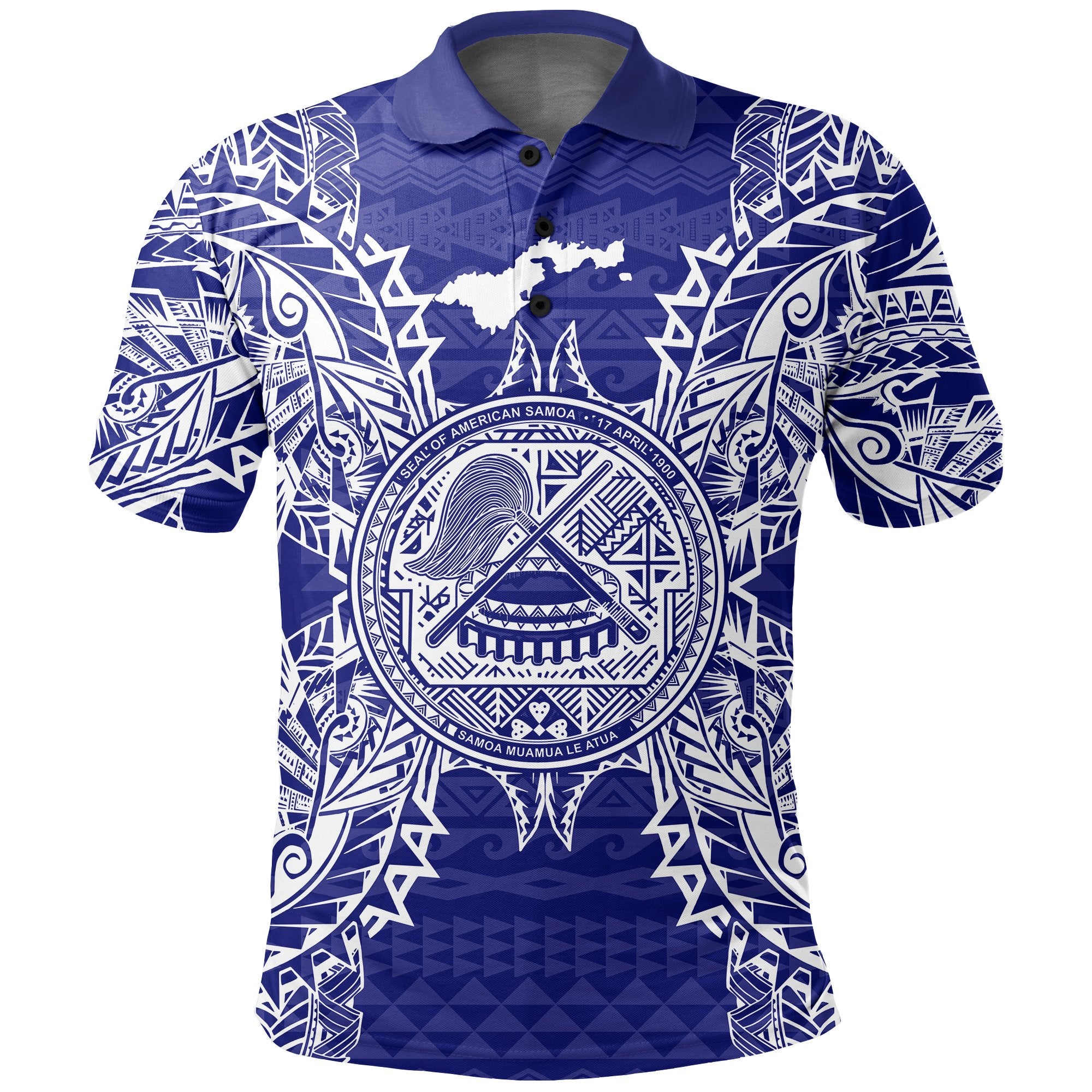 American Samoa Polo Shirt Amerika Samoa Coat Of Arms Map Polynesian Tattoo Blue Unisex Blue - Polynesian Pride