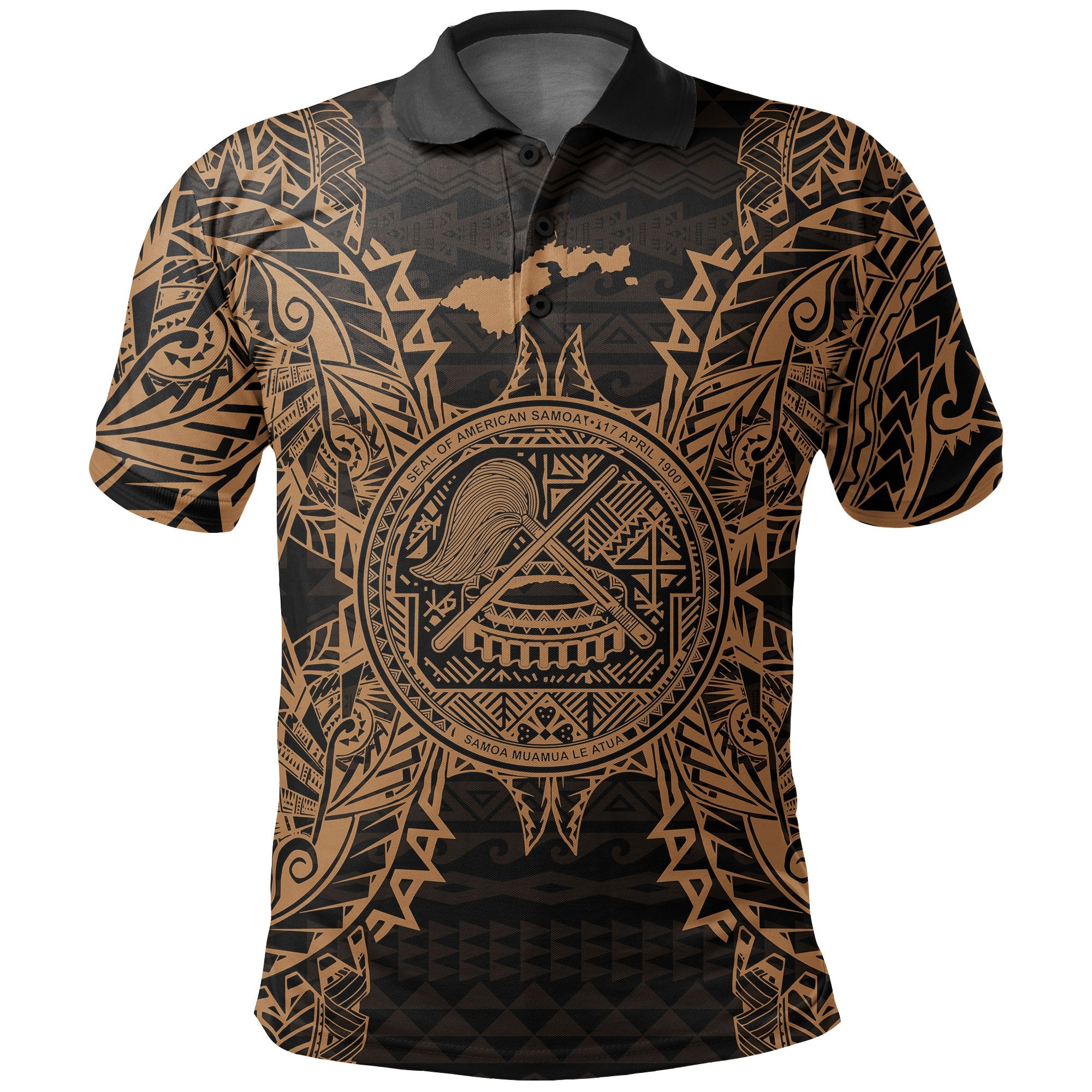 American Samoa Polo Shirt Amerika Samoa Coat Of Arms Map Polynesian Tattoo Gold Unisex Gold - Polynesian Pride