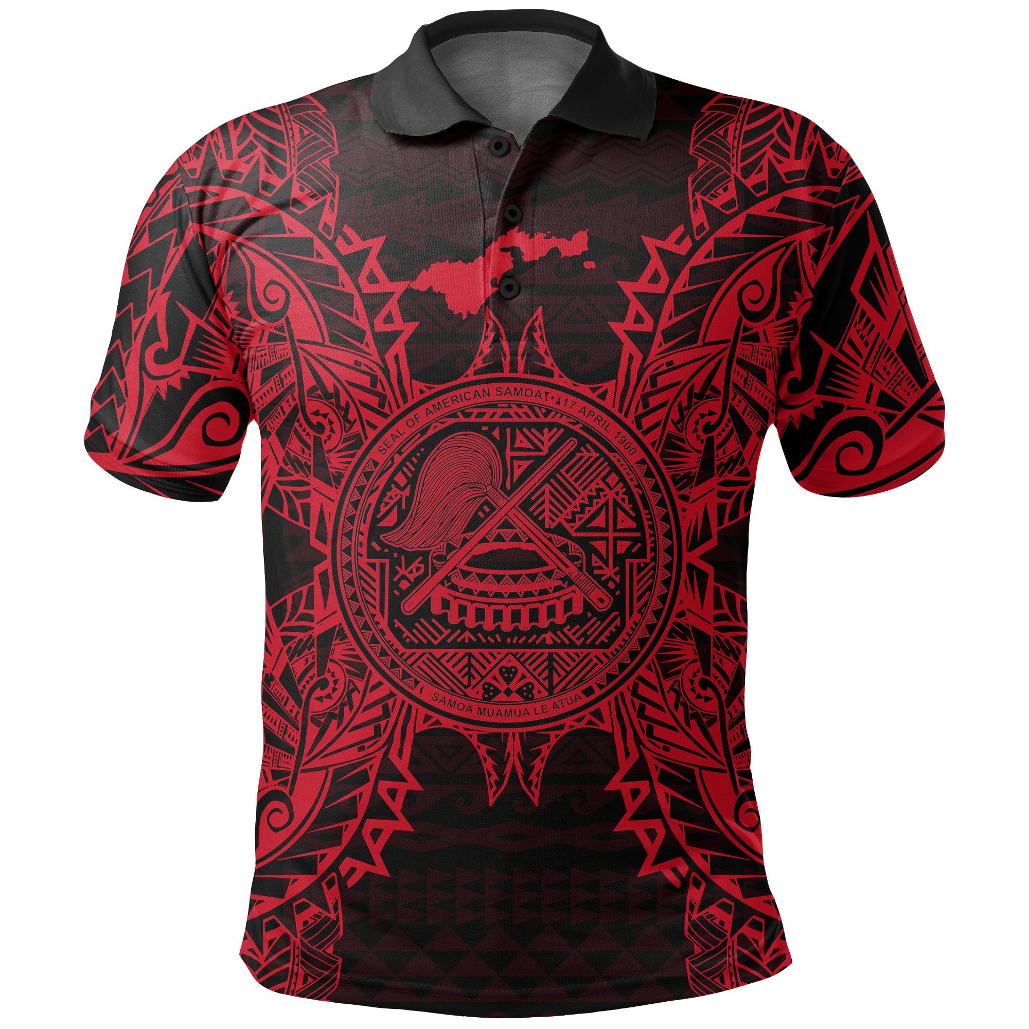 American Samoa Polo Shirt Amerika Samoa Coat Of Arms Map Polynesian Tattoo Red Unisex Red - Polynesian Pride