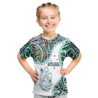 New Zealand Maori T Shirt Aotearoa Manaia Basic Paua Shell Heare Ra LT9 Kid White - Polynesian Pride