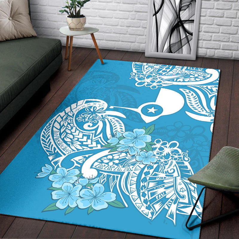 FSM Yap State Area Rug Polynesian Floral Tribal LT9 Blue - Polynesian Pride