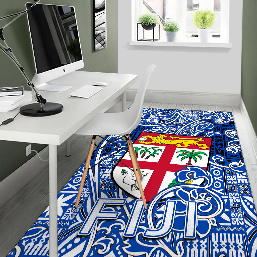 Fiji Area Rug Tapa Patterns White And Blue Style LT6 - Polynesian Pride