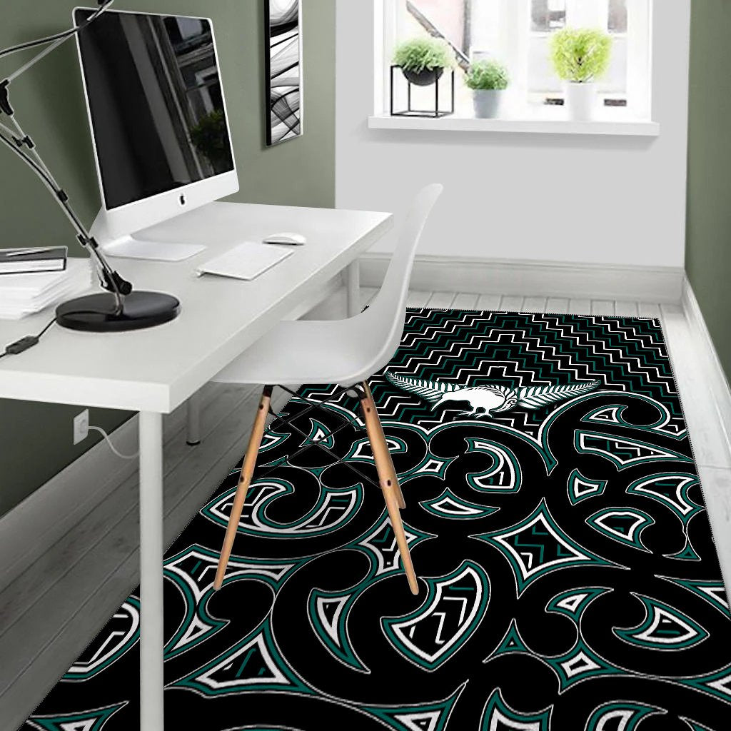 New Zealand Area Rug Maori Graphic Tee patterns Green LT6 - Polynesian Pride
