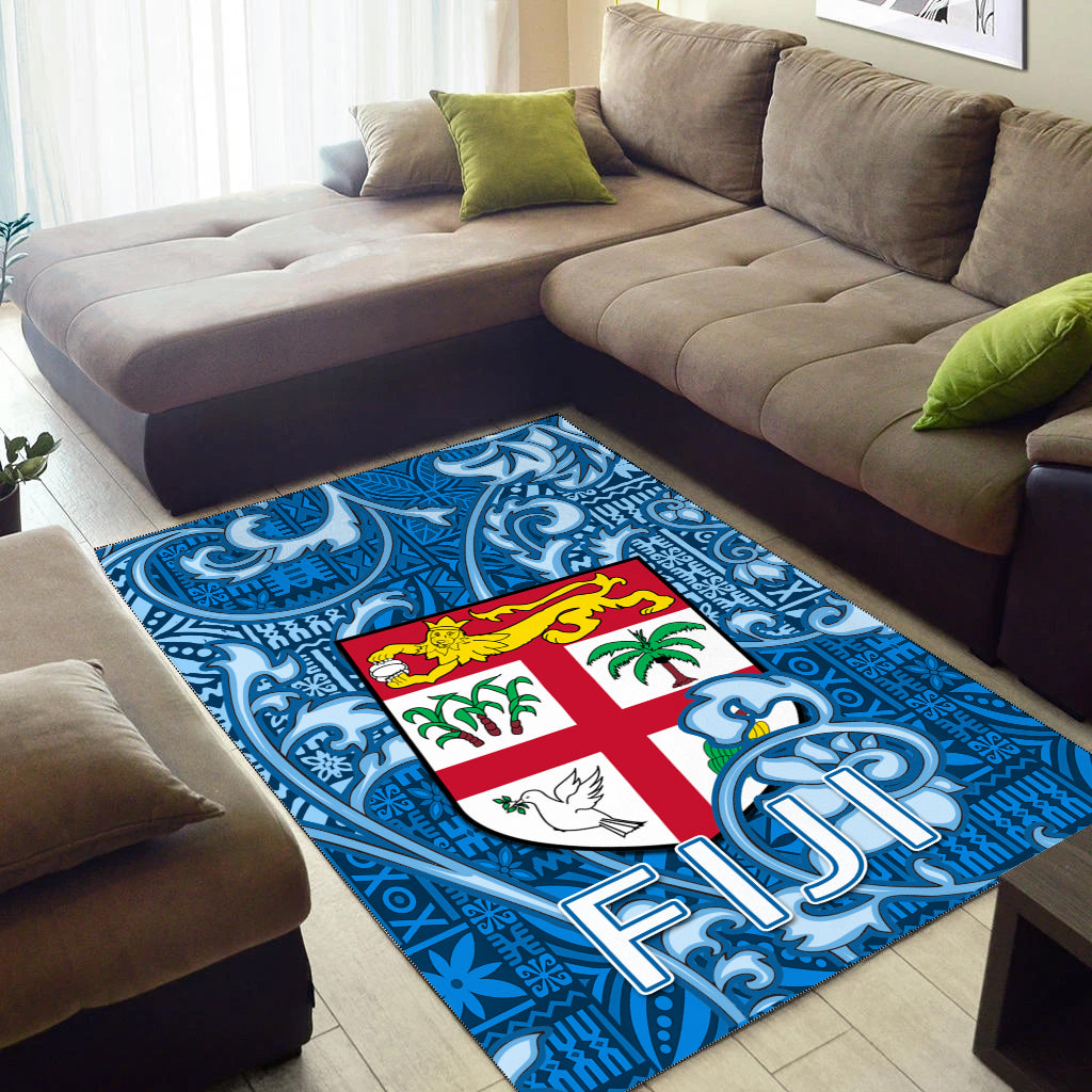 Fiji Area Rug Tapa Patterns Blue Style LT6 - Polynesian Pride