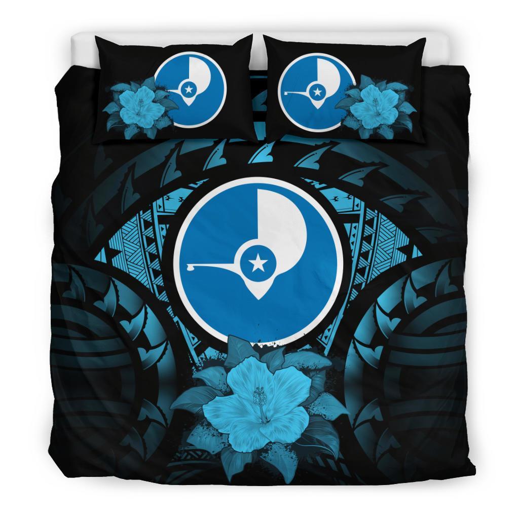 Yap Duvet Cover Set - Yap Flag & Blue Hibiscus Blue - Polynesian Pride