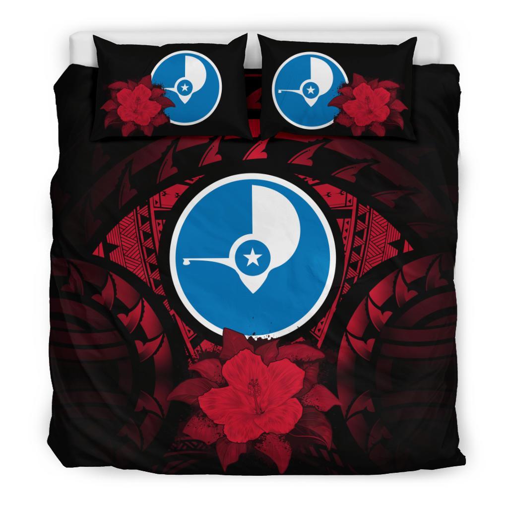 Yap Duvet Cover Set - Yap Flag & Red Hibiscus Red - Polynesian Pride