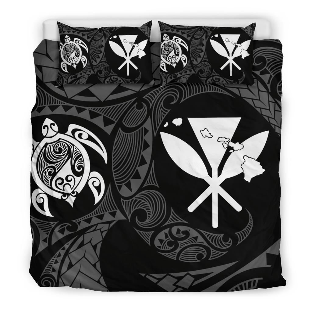 Hawaiian Map Kanaka Maoli Turtle Polynesian Bedding Set White - Polynesian Pride