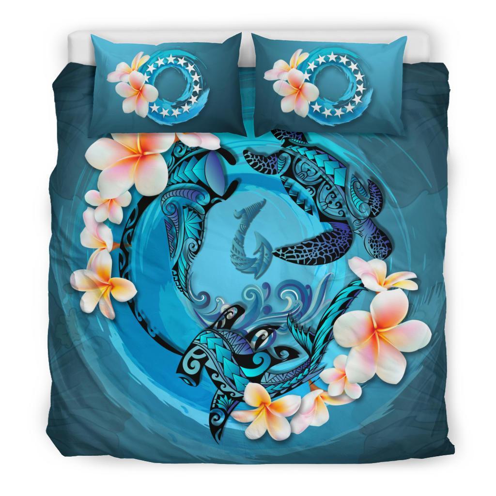 Cook Islands Bedding Set - Blue Plumeria Animal Tattoo - Polynesian Pride
