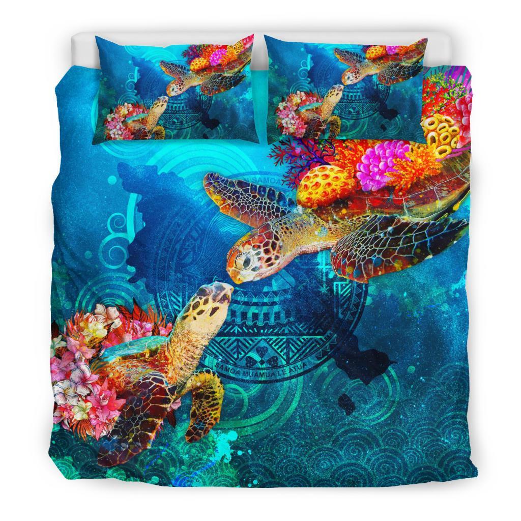 American Samoa Polynesian Duvet Cover Set - Turtle American Samoa Map - Polynesian Pride