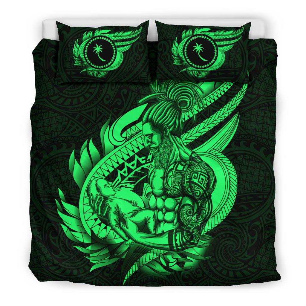 Polynesian Bedding Set - Chuuk Duvet Cover Set Father And Son Green - Polynesian Pride