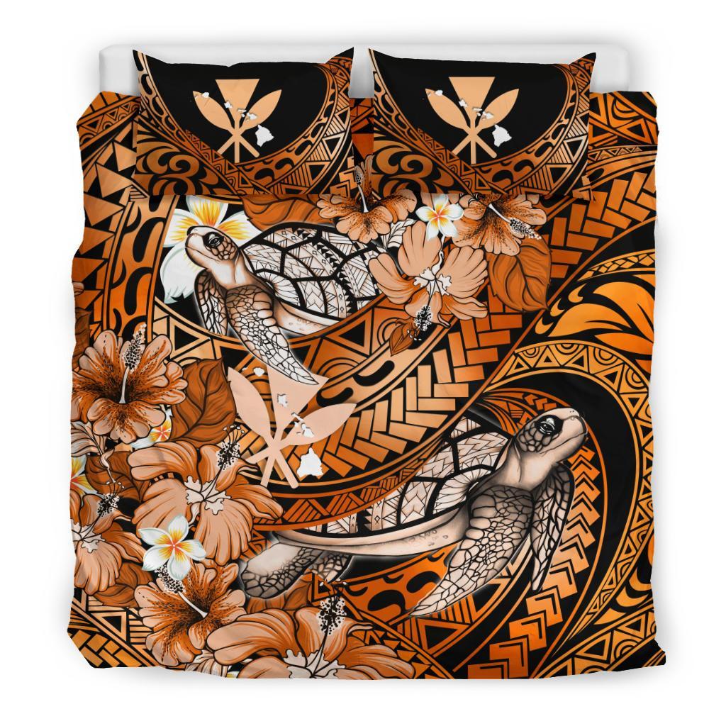 Kanaka Maoli (Hawaiian) Bedding Set - Waves Polynesian Turtle Hibiscus (Orange) - Polynesian Pride