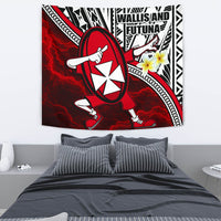 Dab Trend Style Rugby Tapestry Wallis and Futuna Wall Tapestry - Wallis and Futuna Medium 80" x 68" Red - Polynesian Pride