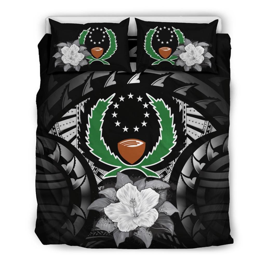 Pohnpei Duvet Cover Set - Pohnpei Flag & Gray Hibiscus - Polynesian Pride