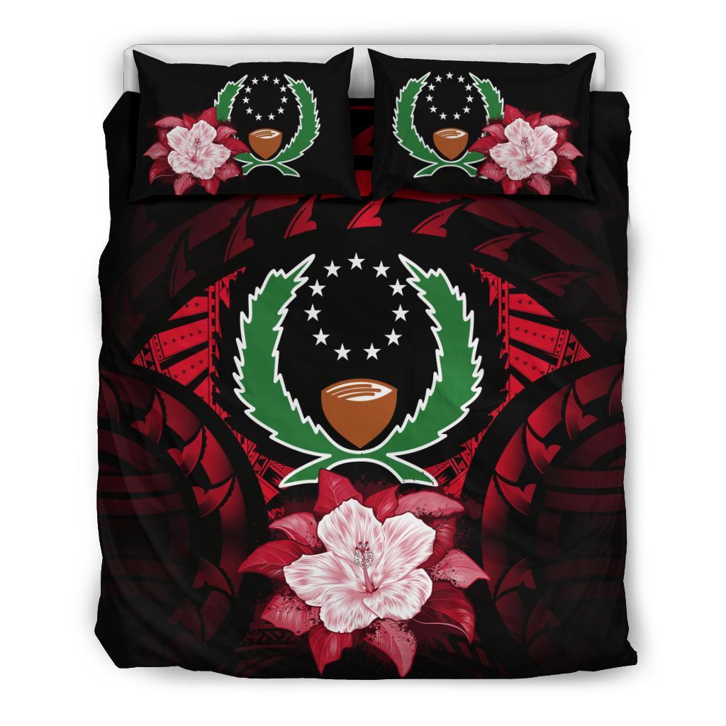 Pohnpei Duvet Cover Set - Pohnpei Flag & Red Hibiscus - Polynesian Pride