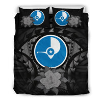Yap Duvet Cover Set - Yap Flag & Gray Hibiscus - Polynesian Pride