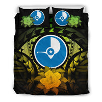 Yap Duvet Cover Set - Yap Flag & Reggae Hibiscus - Polynesian Pride