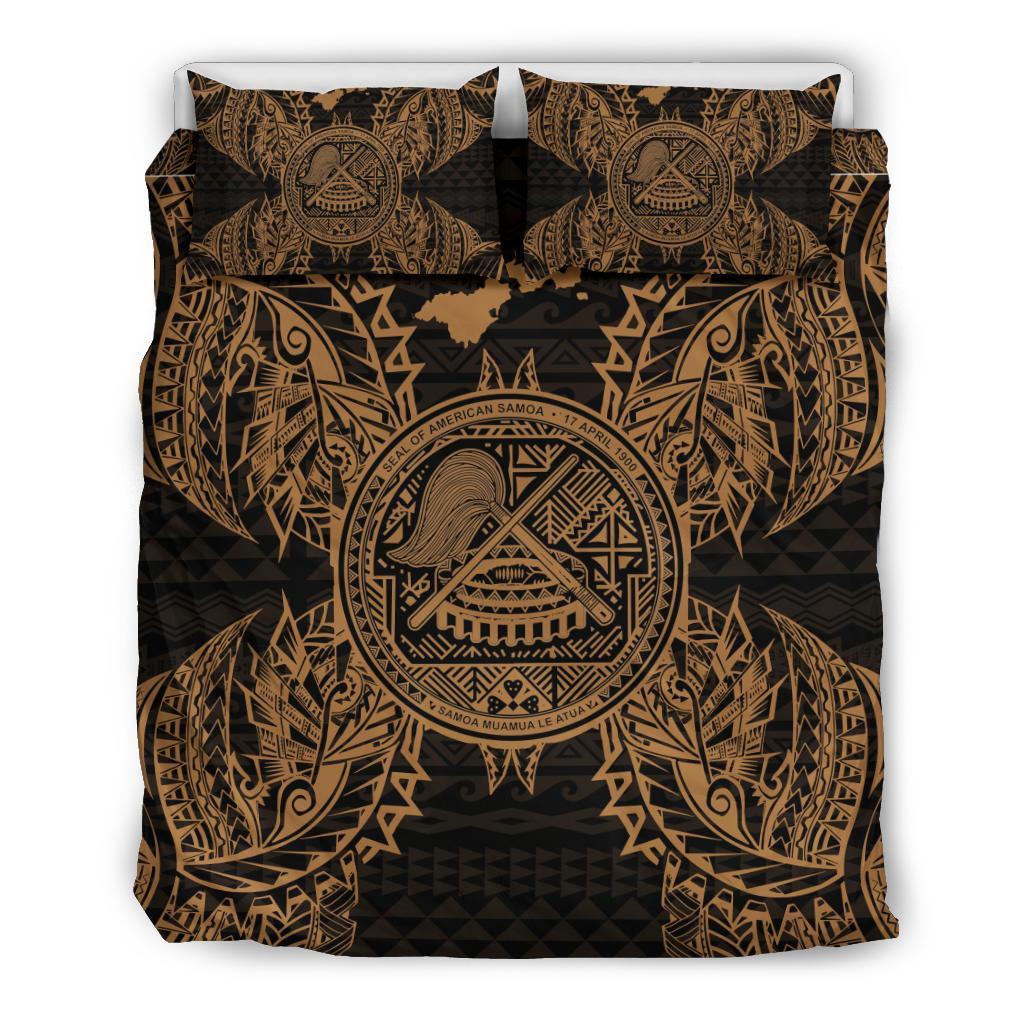 Polynesian Bedding Set - American Samoa Duvet Cover Set Map Gold - Polynesian Pride