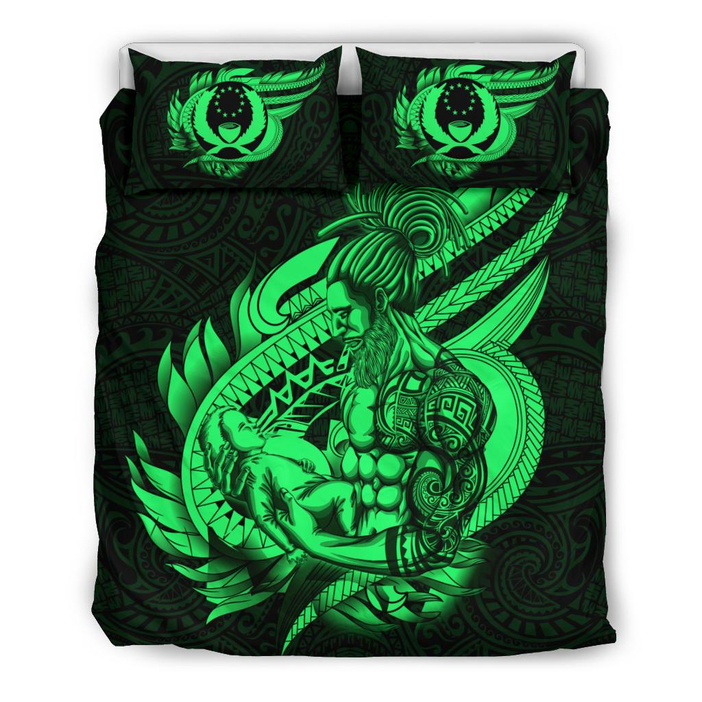 Polynesian Bedding Set - Pohnpei Duvet Cover Set Father And Son Green - Polynesian Pride