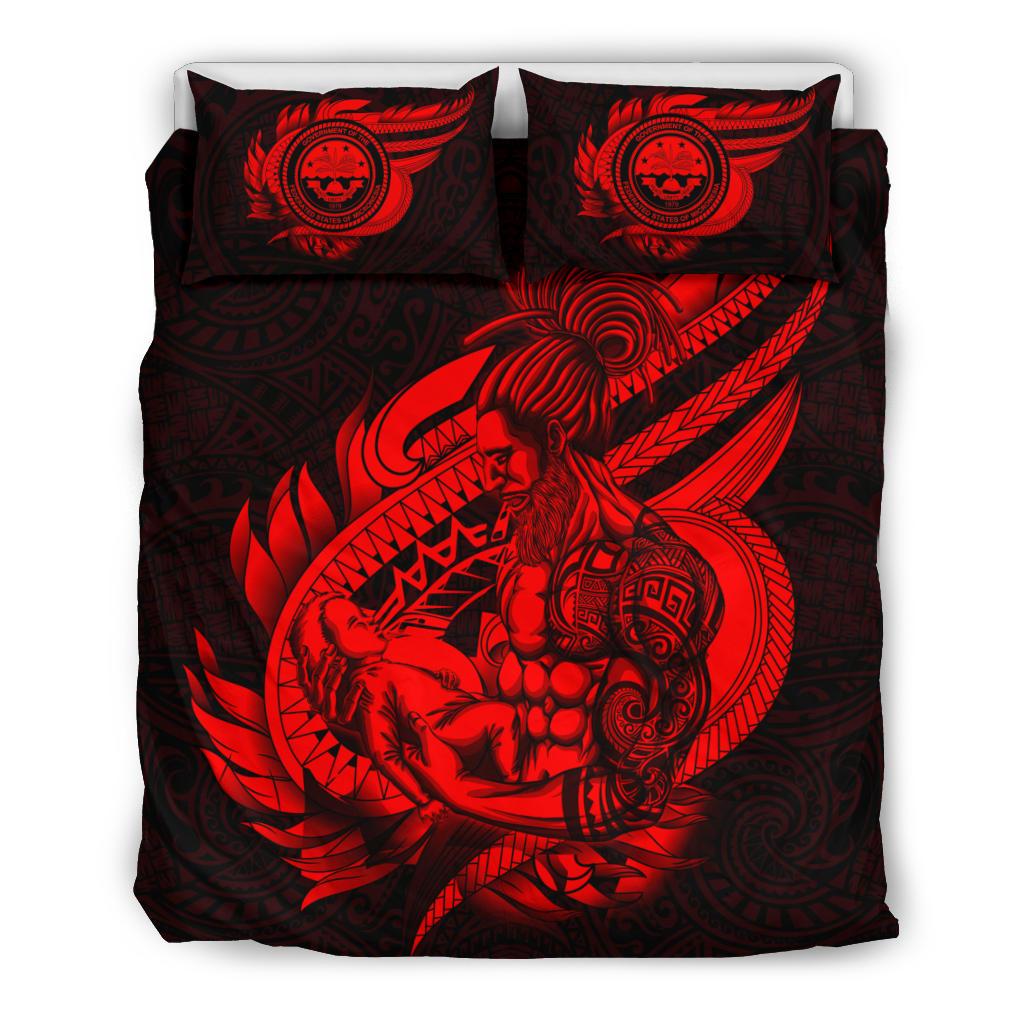 Polynesian Bedding Set - Federated States Of Micronesia Duvet Cover Set Father And Son Red - Polynesian Pride