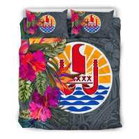 Tahiti Bedding Set - Hibiscus Polynesian Pattern Gray Version - Polynesian Pride