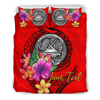 American Samoa Polynesian Custom Personalised Bedding Set - Floral With Seal Red - Polynesian Pride