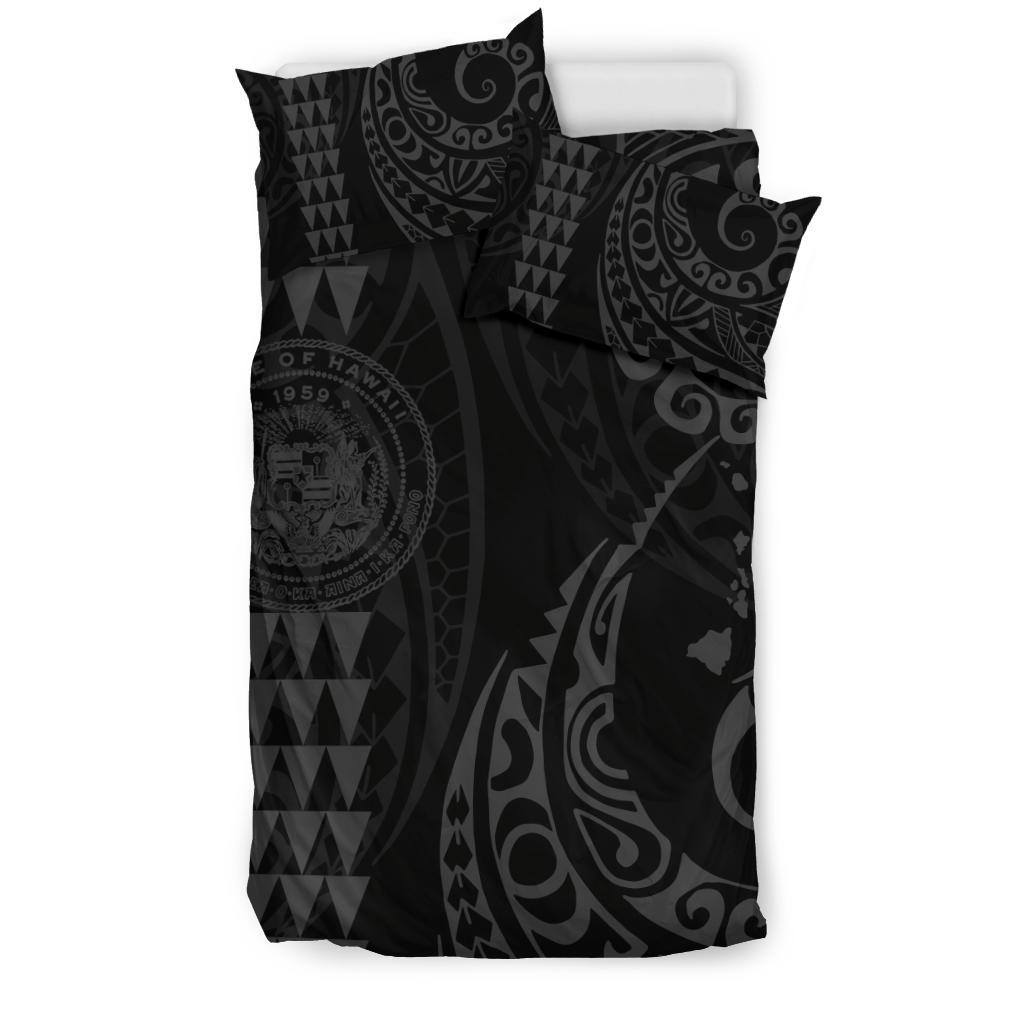 Hawaiian Map Coat Of Arms Flag Polynesian Bedding Set Grey - Polynesian Pride