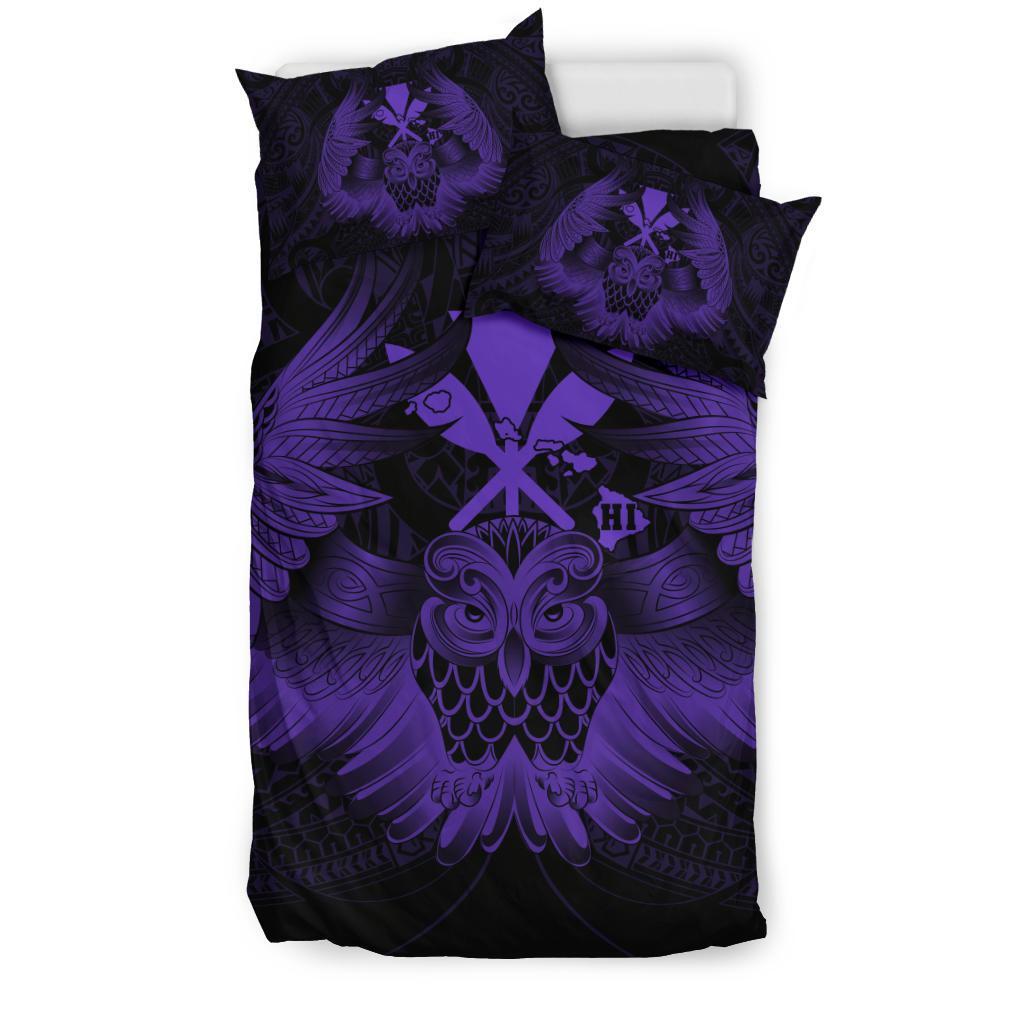 Hawaiian Map Owl Kanaka Bedding Set - Pueo Aumakua - Purple - Polynesian Pride