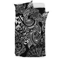 American Samoa Polynesian Duvet Cover Set - White Hibiscus Turtle Flowing - Polynesian Pride