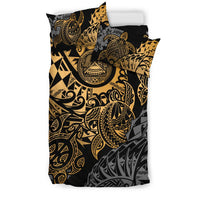 American Samoa Polynesian Duvet Cover Set - Gold Hibiscus Turtle Flowing - Polynesian Pride