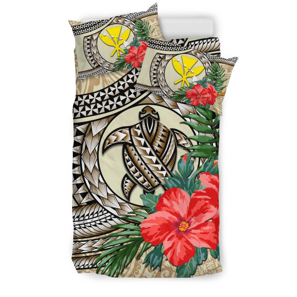 Kanaka Maoli (Hawaiian) Bedding Set - Polynesian Turtle Hibuscus Beige - Polynesian Pride