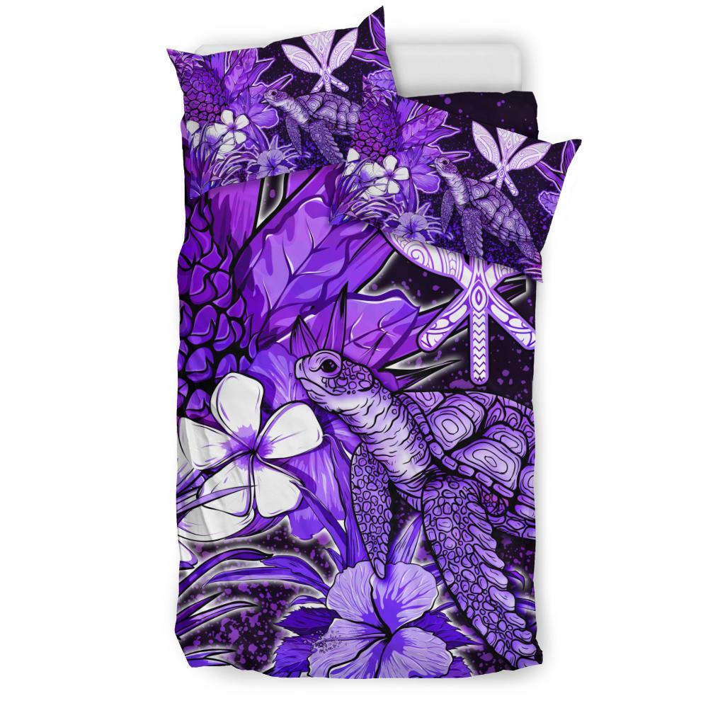 Polynesian Hawaii Bedding Set - Turtle, Hibiscus and Pineapple Purple - Polynesian Pride