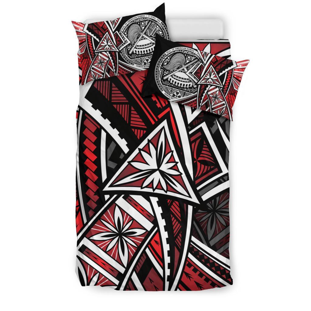 American Samoa Bedding Set - Tribal Flowers Special Pattern Red Color - Polynesian Pride