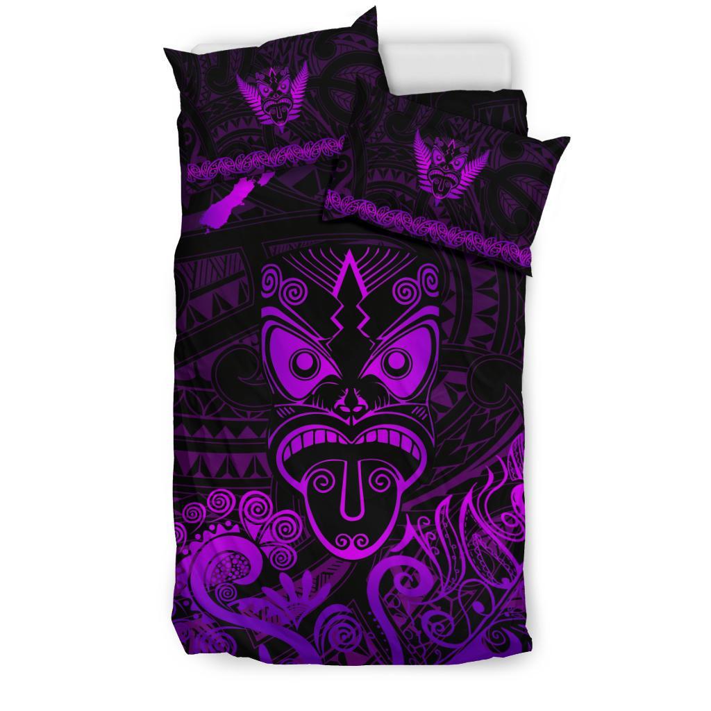 Maori Aotearoa Rugby Haka Bedding Set New Zealand Silver Fern - Purple - Polynesian Pride