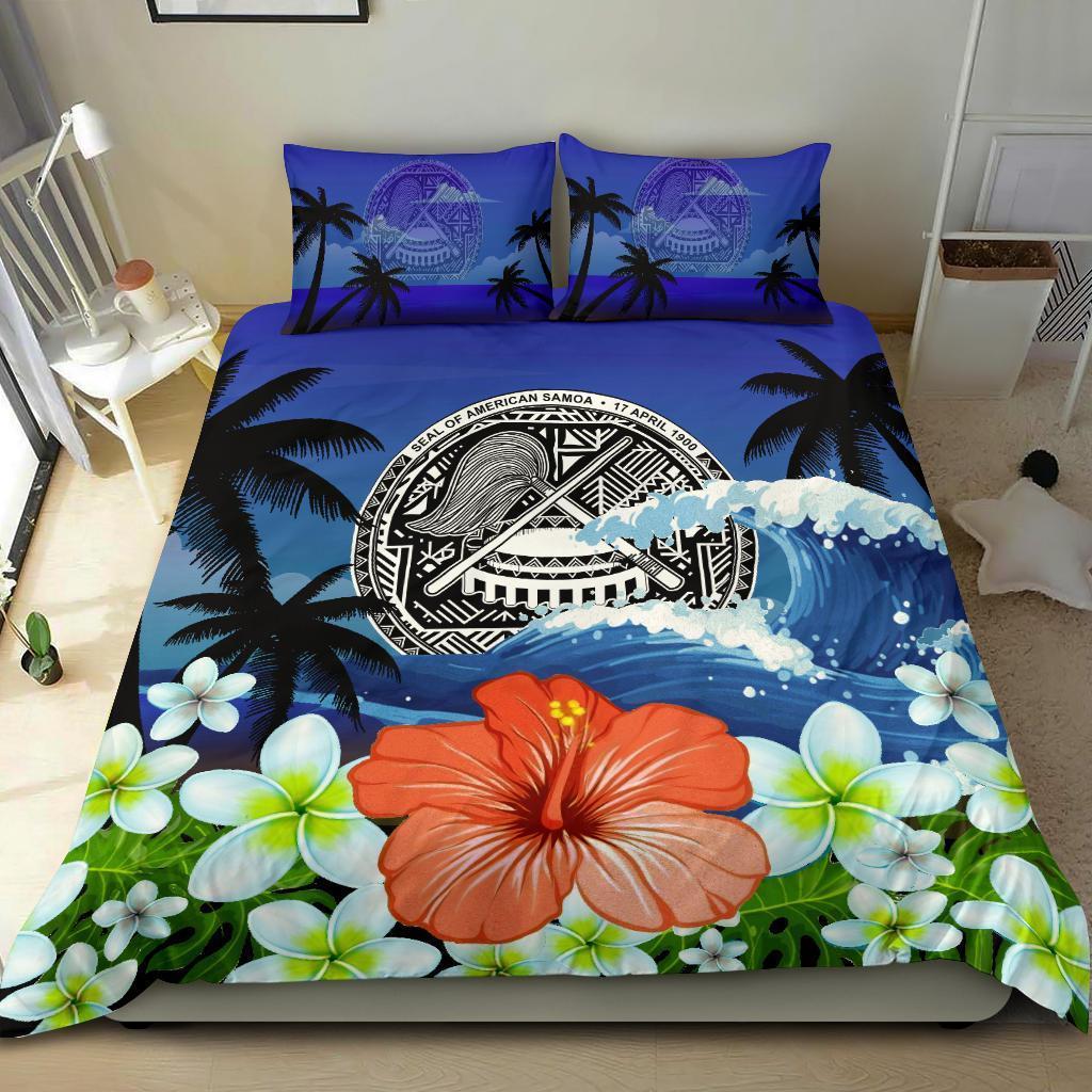 American Samoa Duvet Cover Set - American Samoa Coat Of Arms Wave Hibiscus - Polynesian Pride
