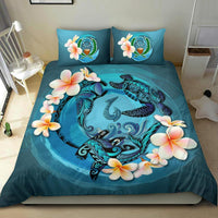 Polynesian Duvet Cover Set - Pohnpei Bedding Set Blue Plumeria Animal Tattoo - Polynesian Pride