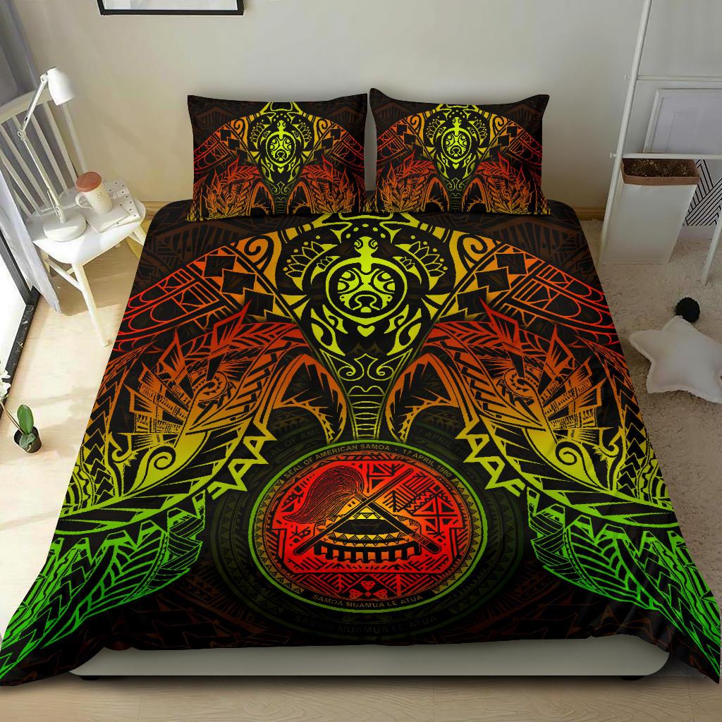 American Samoa Polynesian Duvet Cover Set - Reggae Turtle Manta Ray - Polynesian Pride