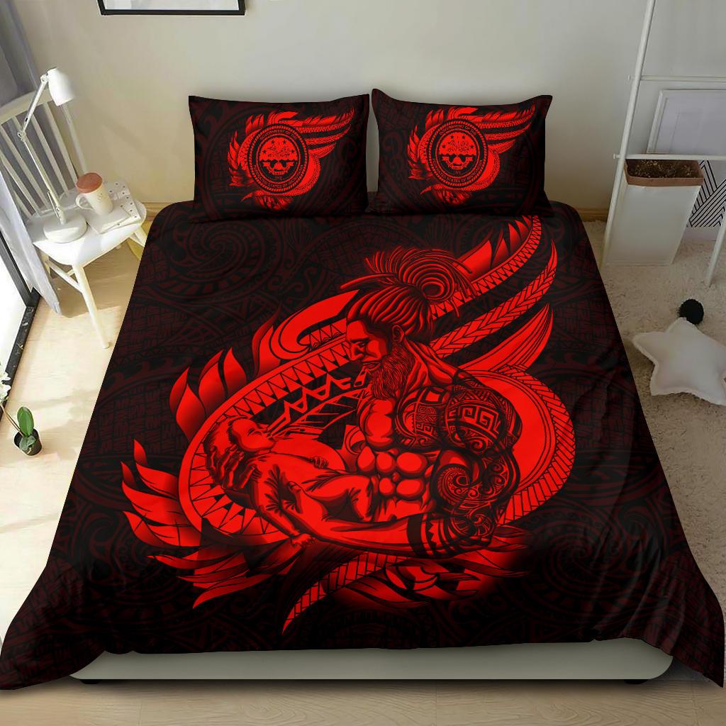 Polynesian Bedding Set - Federated States Of Micronesia Duvet Cover Set Father And Son Red - Polynesian Pride