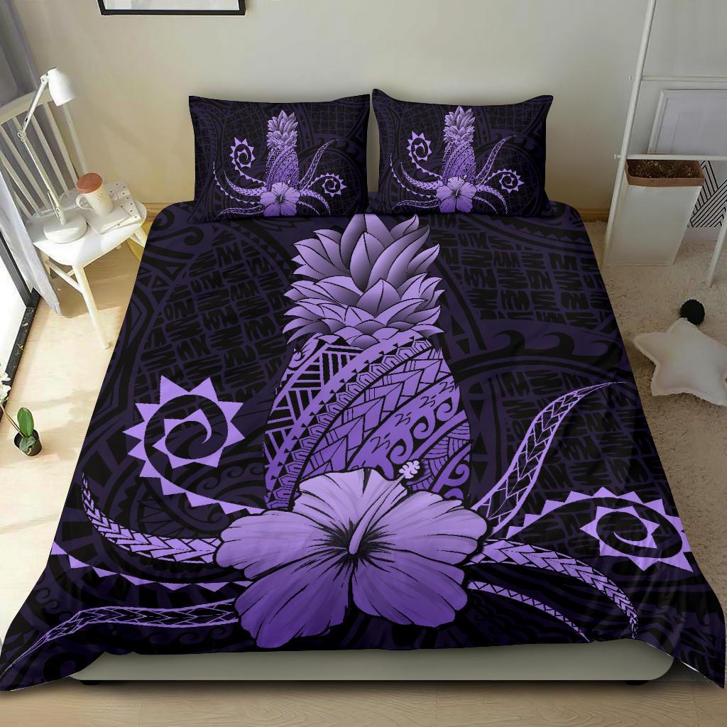Hawaii Polynesian Pineapple Hibiscus Bedding Set - Zela Style Purple - Polynesian Pride