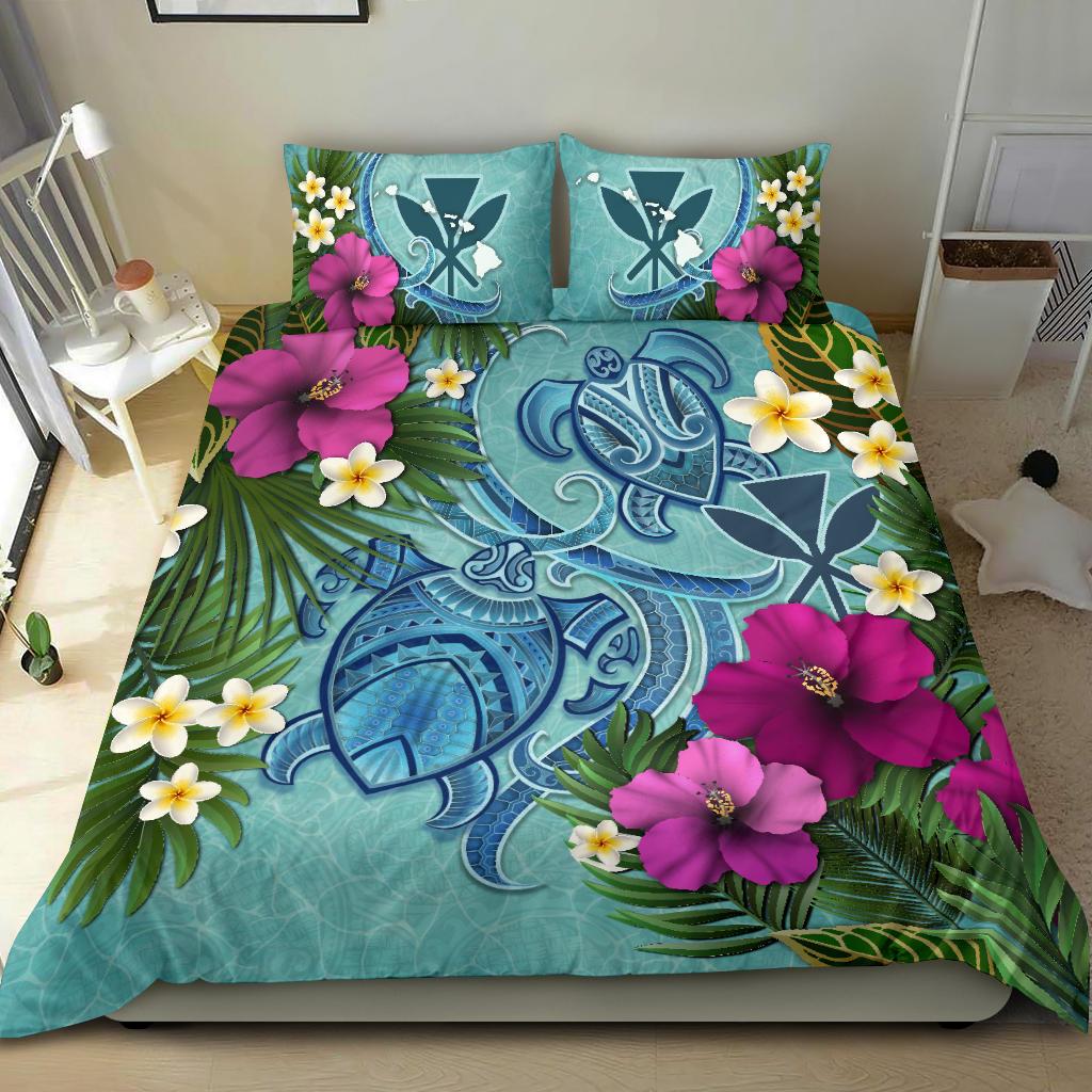 Kanaka Maoli (Hawaiian) Bedding Set - Polynesian Turtle Hibiscus And Plumeria - Polynesian Pride