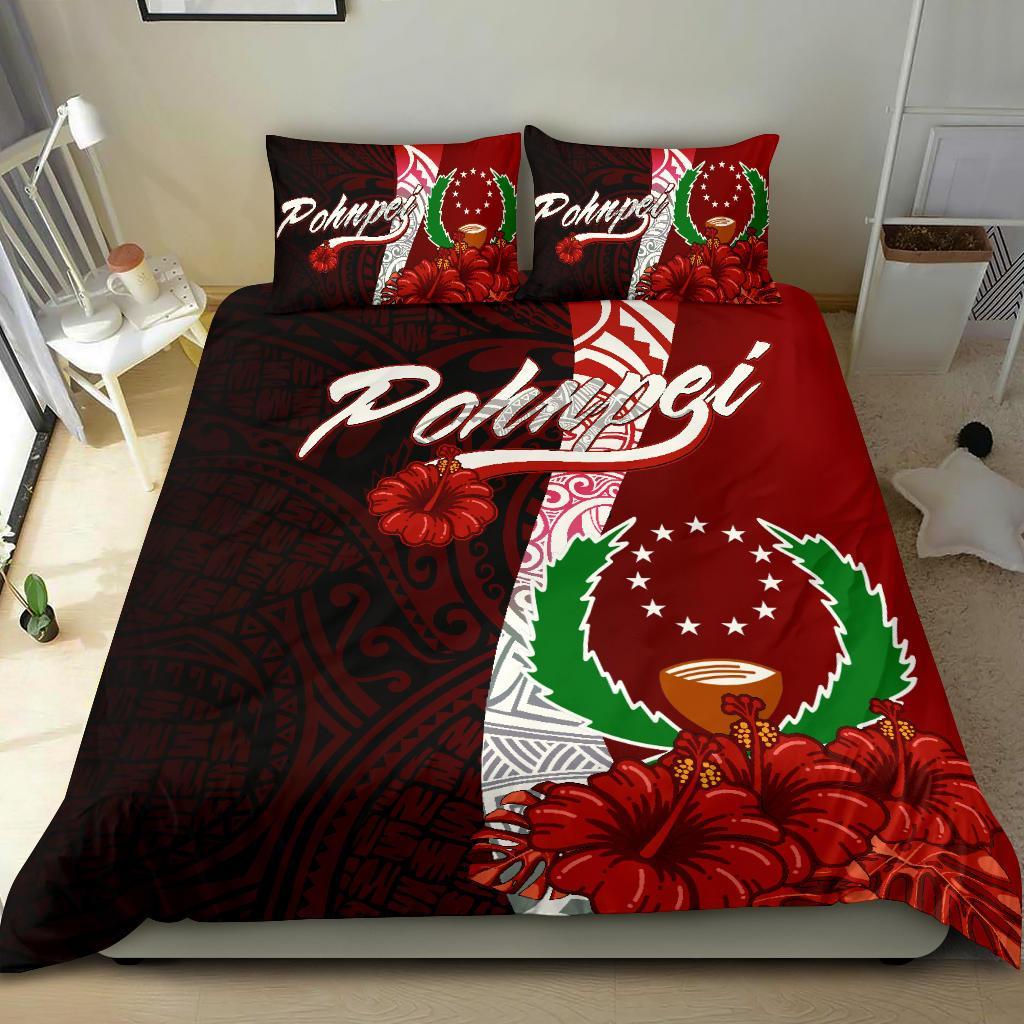 Pohnpei Micronesia Bedding Set - Coat Of Arm With Hibiscus - Polynesian Pride